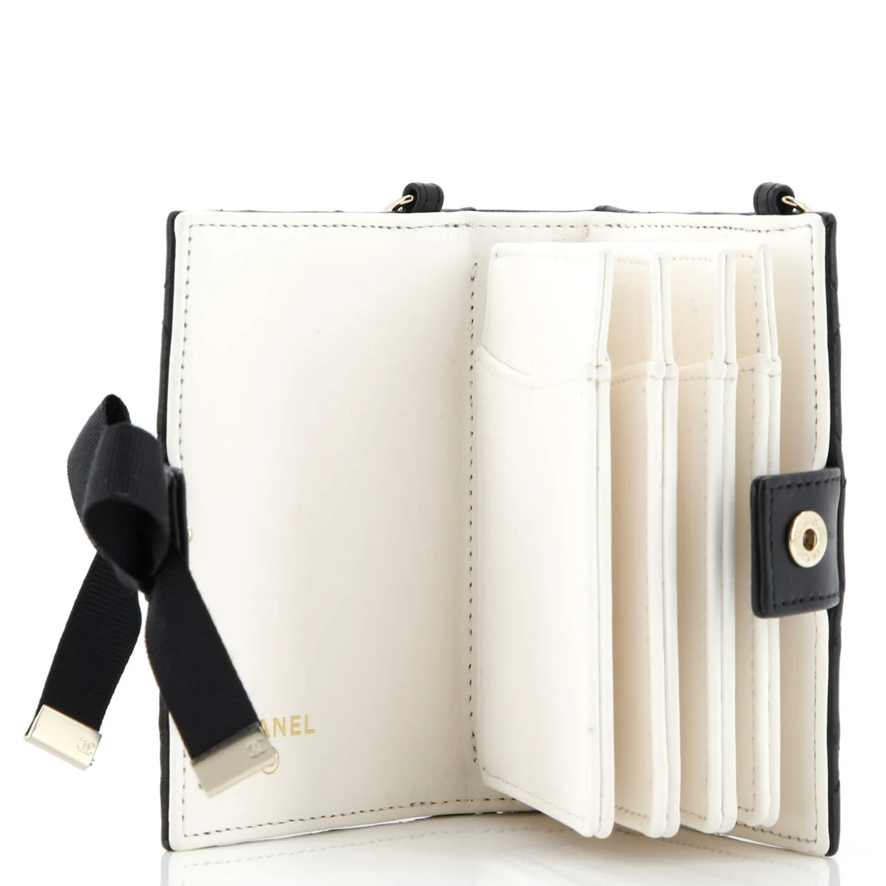 CC Book Card Holder with Chain Quilted Lambskin - Deep Luxury