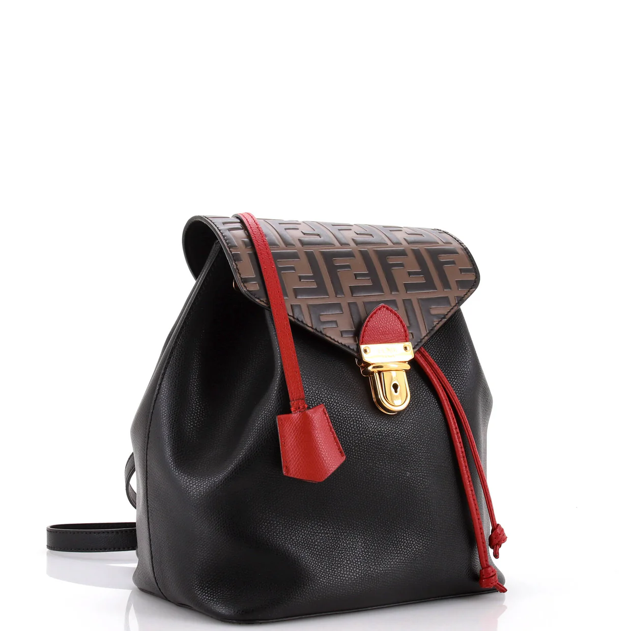 Drawstring Flap Backpack Leather with Zucca Embossed Detail Small - Deep Luxury