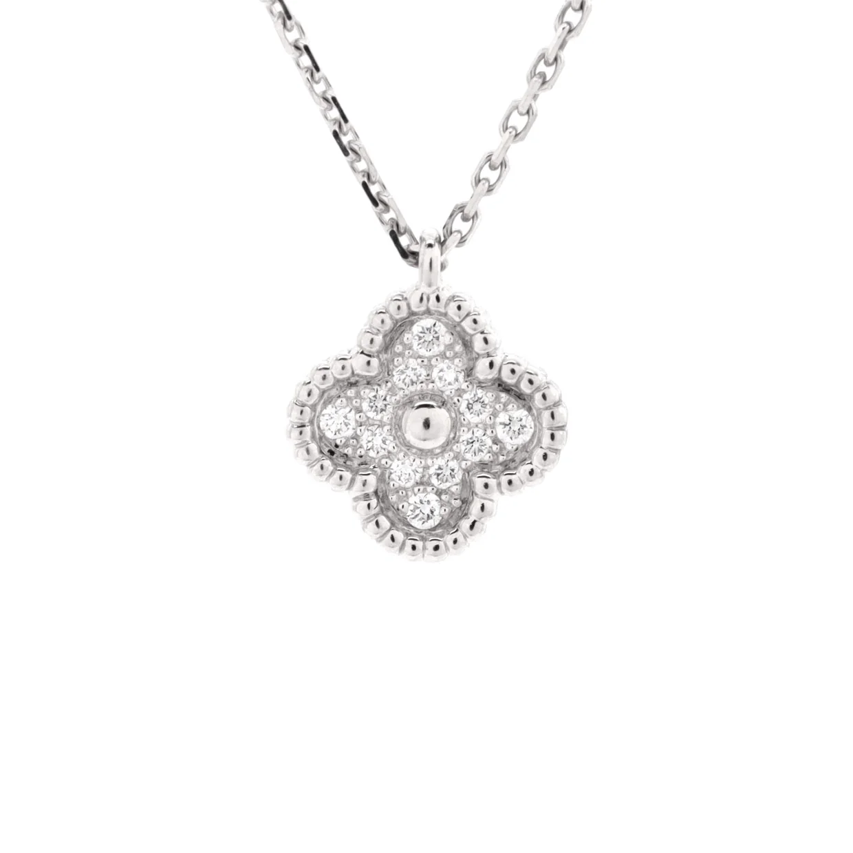 Sweet Alhambra Pendant Necklace 18K White Gold with Diamonds - Deep Luxury