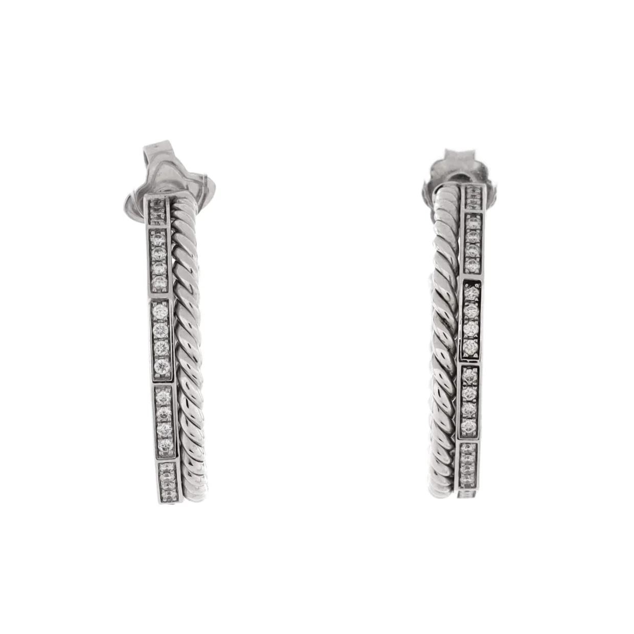 Stax Hoop Earrings 18K White Gold with Diamonds 25mm - Deep Luxury