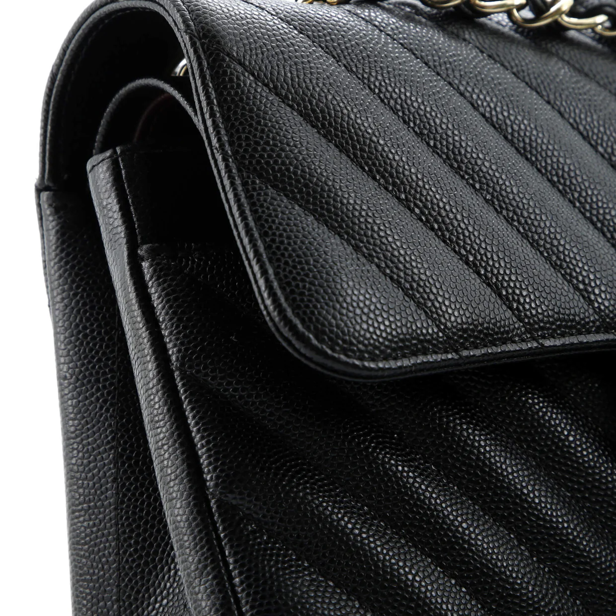 Classic Double Flap Bag Chevron Caviar Small - Deep Luxury