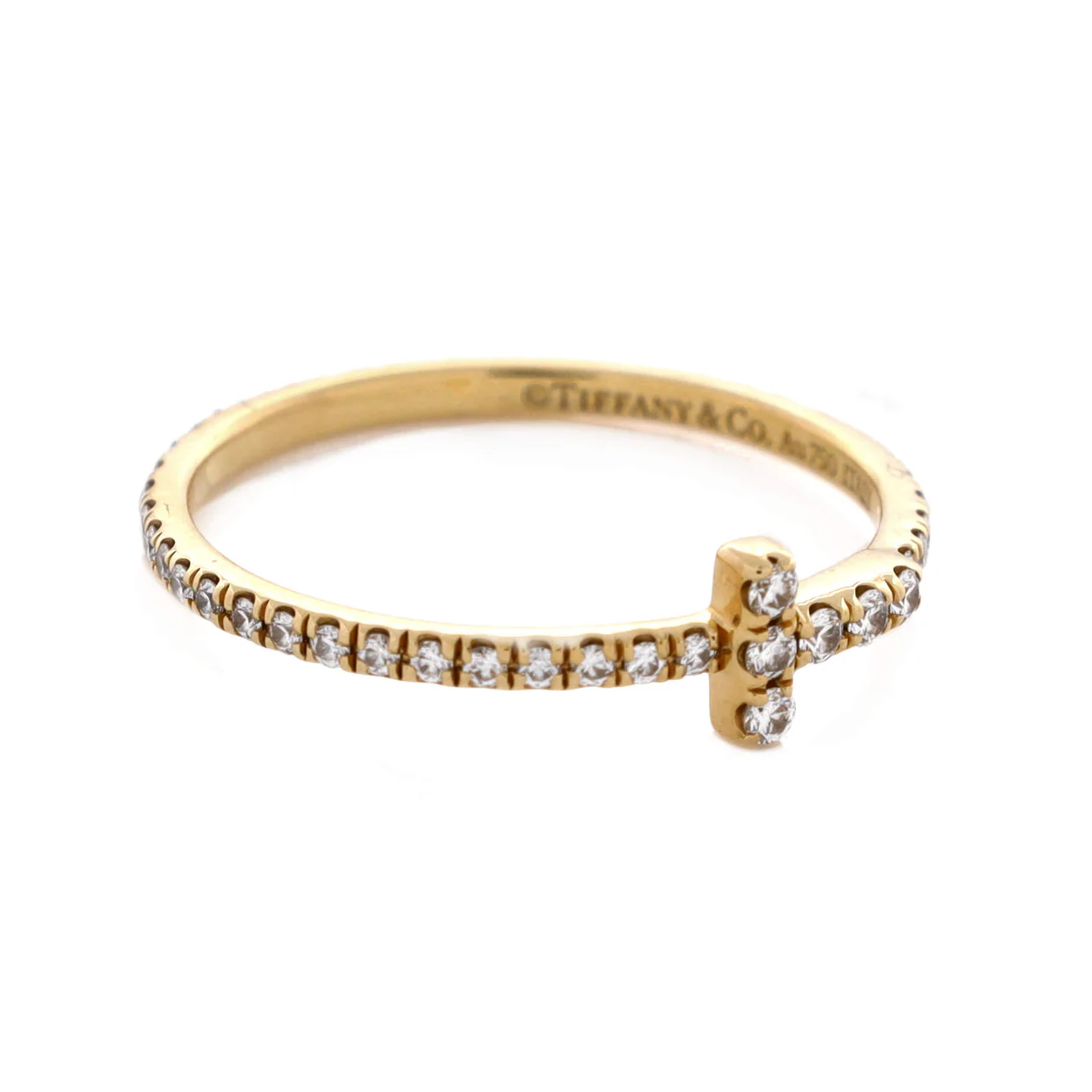 T Wire Band Ring 18K Yellow Gold with Pave Diamonds - Deep Luxury