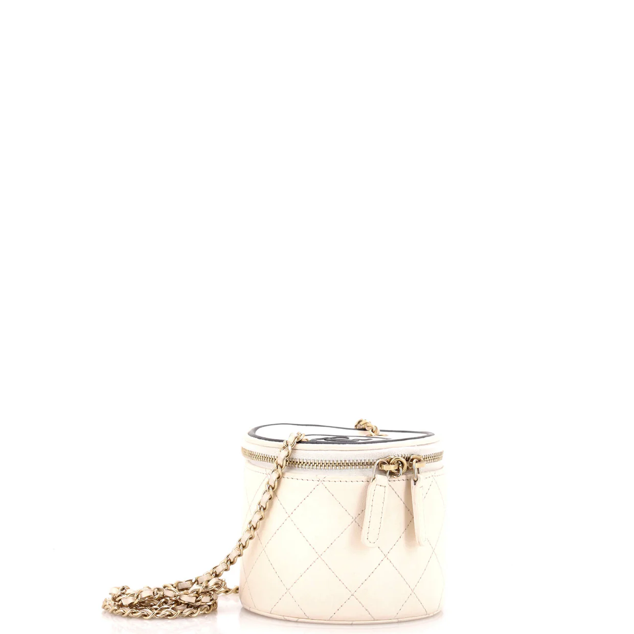 CC Round Vanity Case with Chain Quilted Lambskin Mini - Deep Luxury