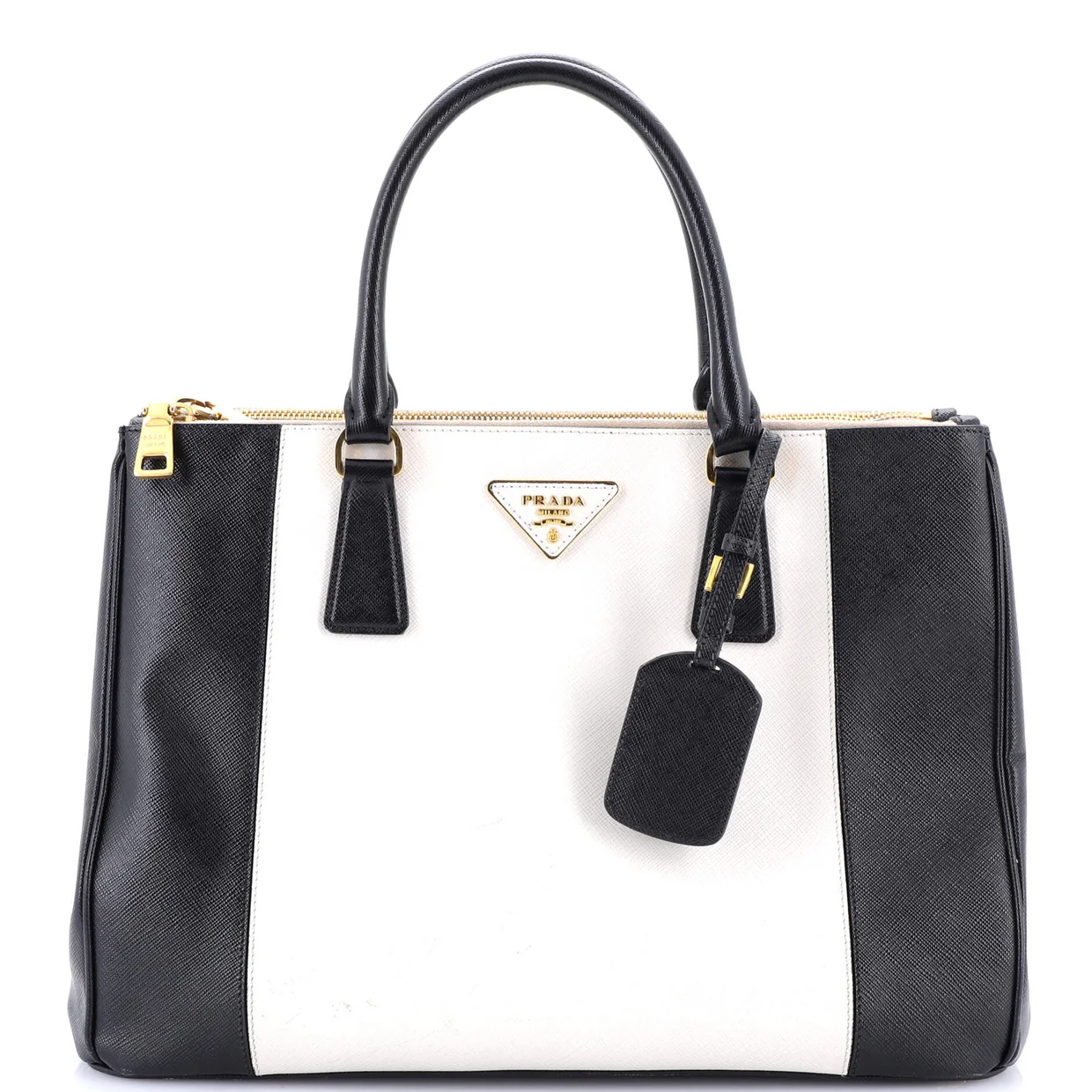Bicolor Double Zip Lux Tote Saffiano Leather Medium - Deep Luxury