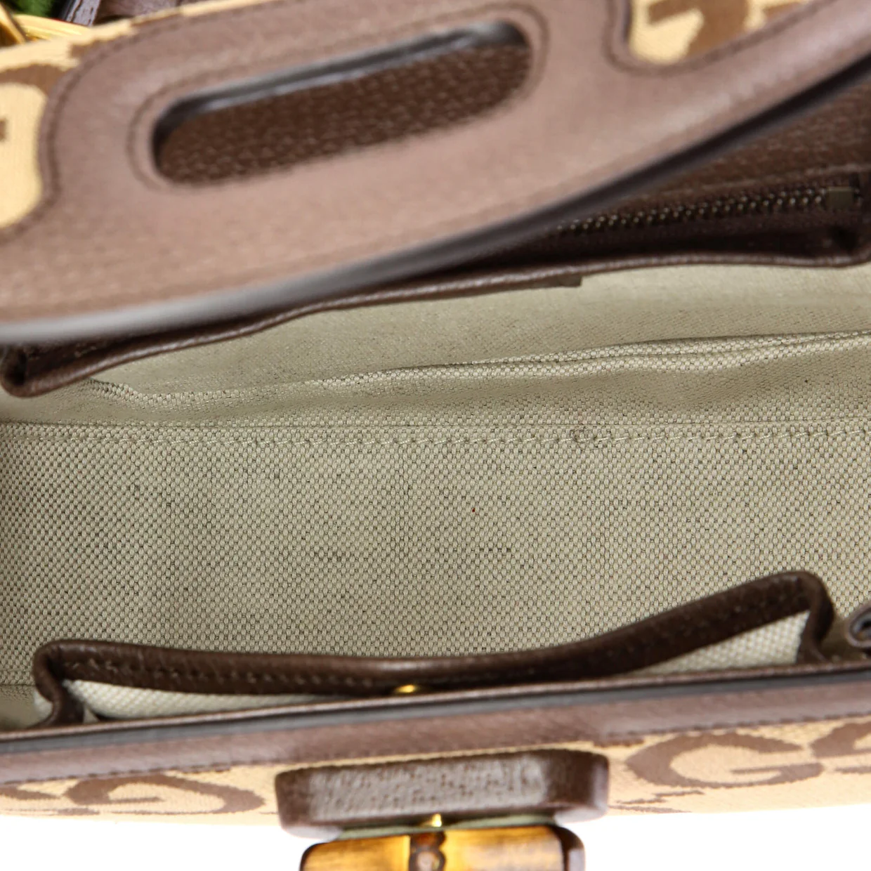 Bamboo 1947 Top Handle Bag Jumbo GG Canvas Small - Deep Luxury