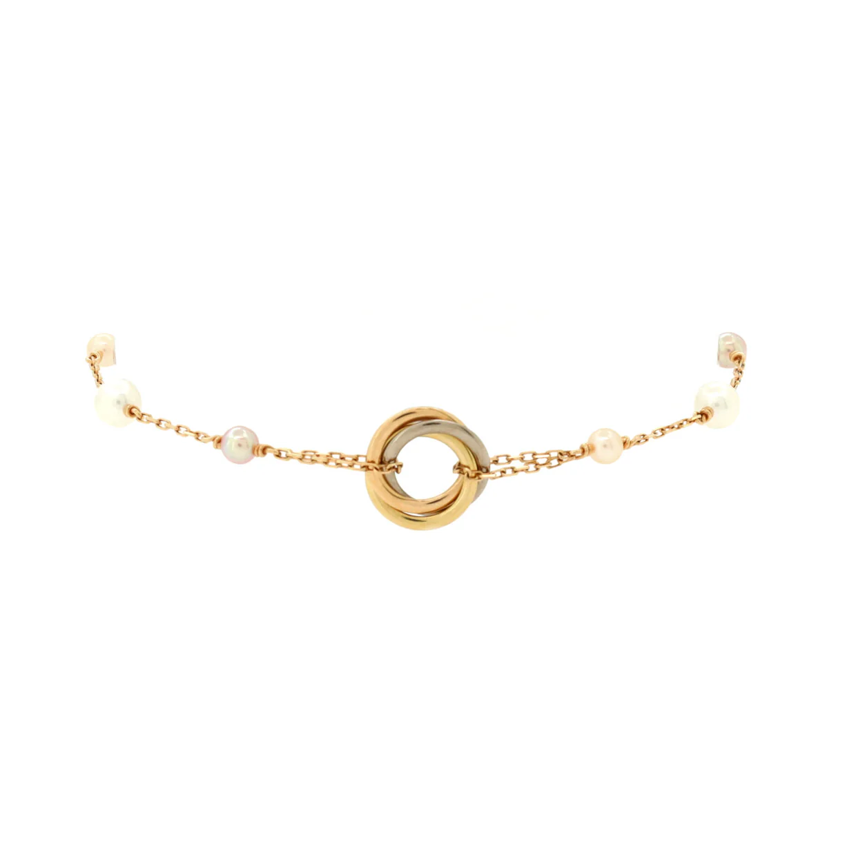 Trinity Chain Bracelet 18K Tricolor Gold with Pearls - Deep Luxury