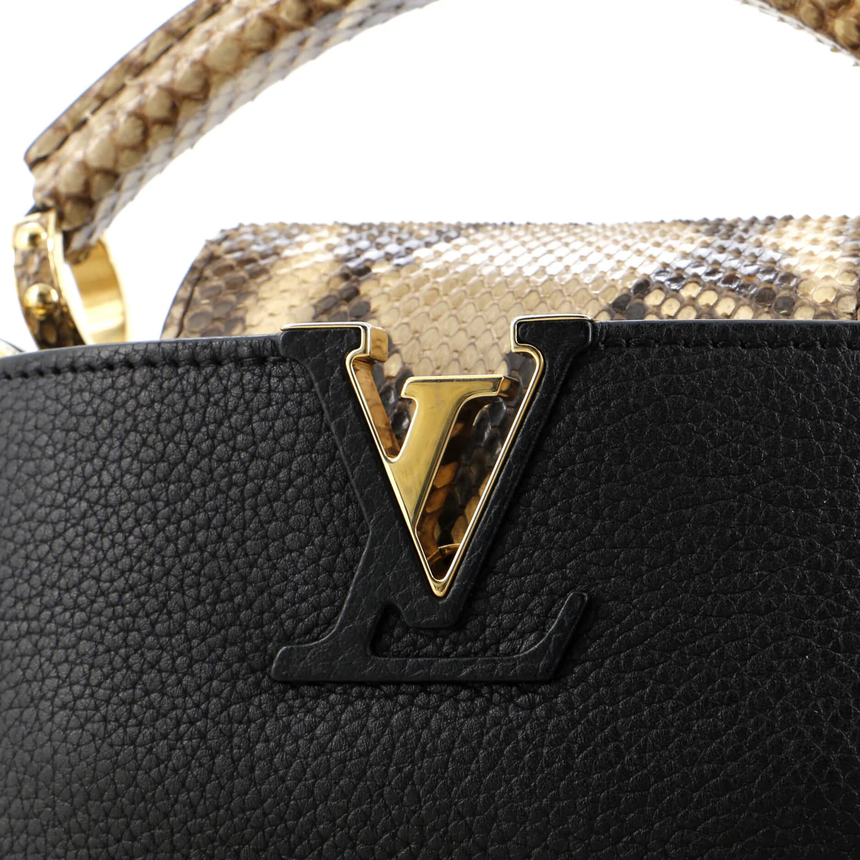 Capucines Bag Leather with Snakeskin Mini - Deep Luxury