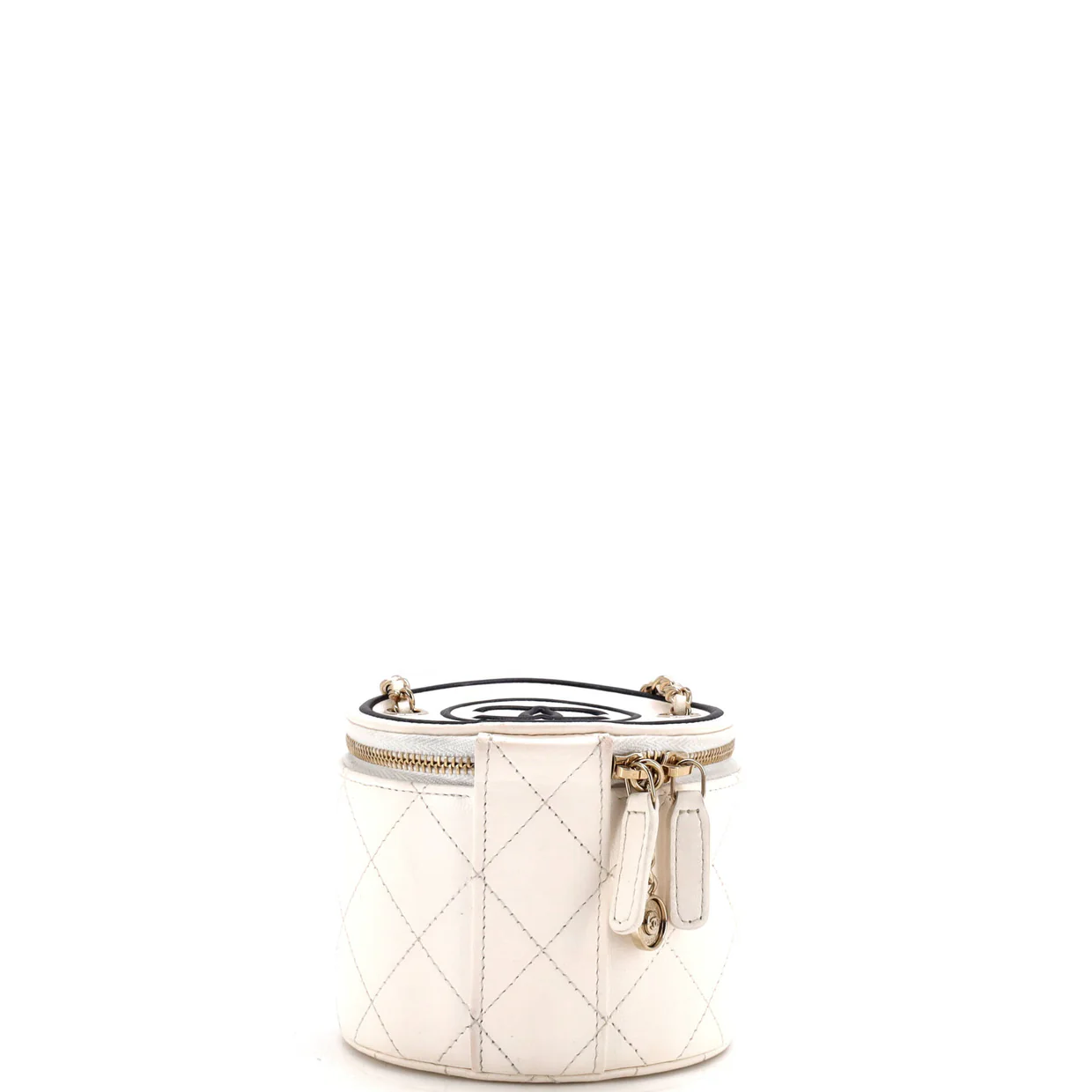 CC Round Vanity Case with Chain Quilted Lambskin Mini - Deep Luxury