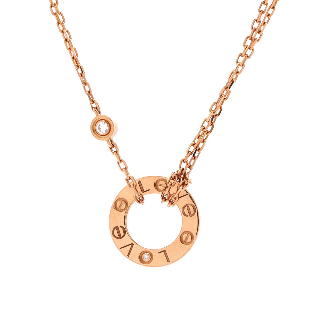 2 Diamonds Love Pendant Necklace 18K Rose Gold and Diamonds - Deep Luxury