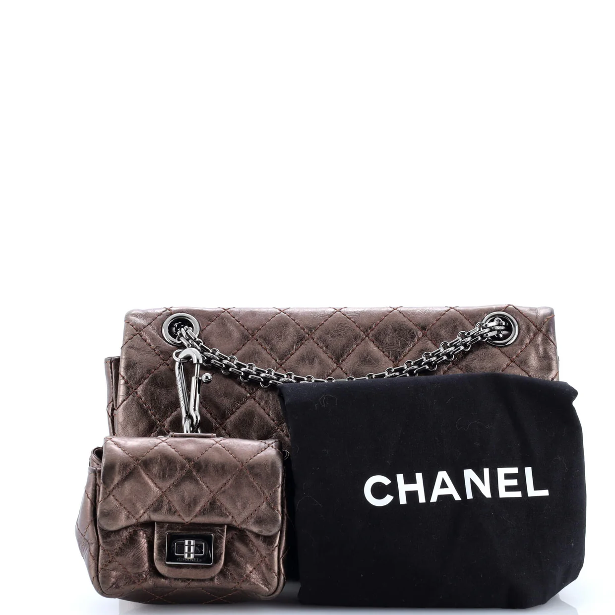 Reissue 2.55 Flap Bag with Flap Bag Coin Purse Quilted Metallic Aged Calfskin 225 - Deep Luxury