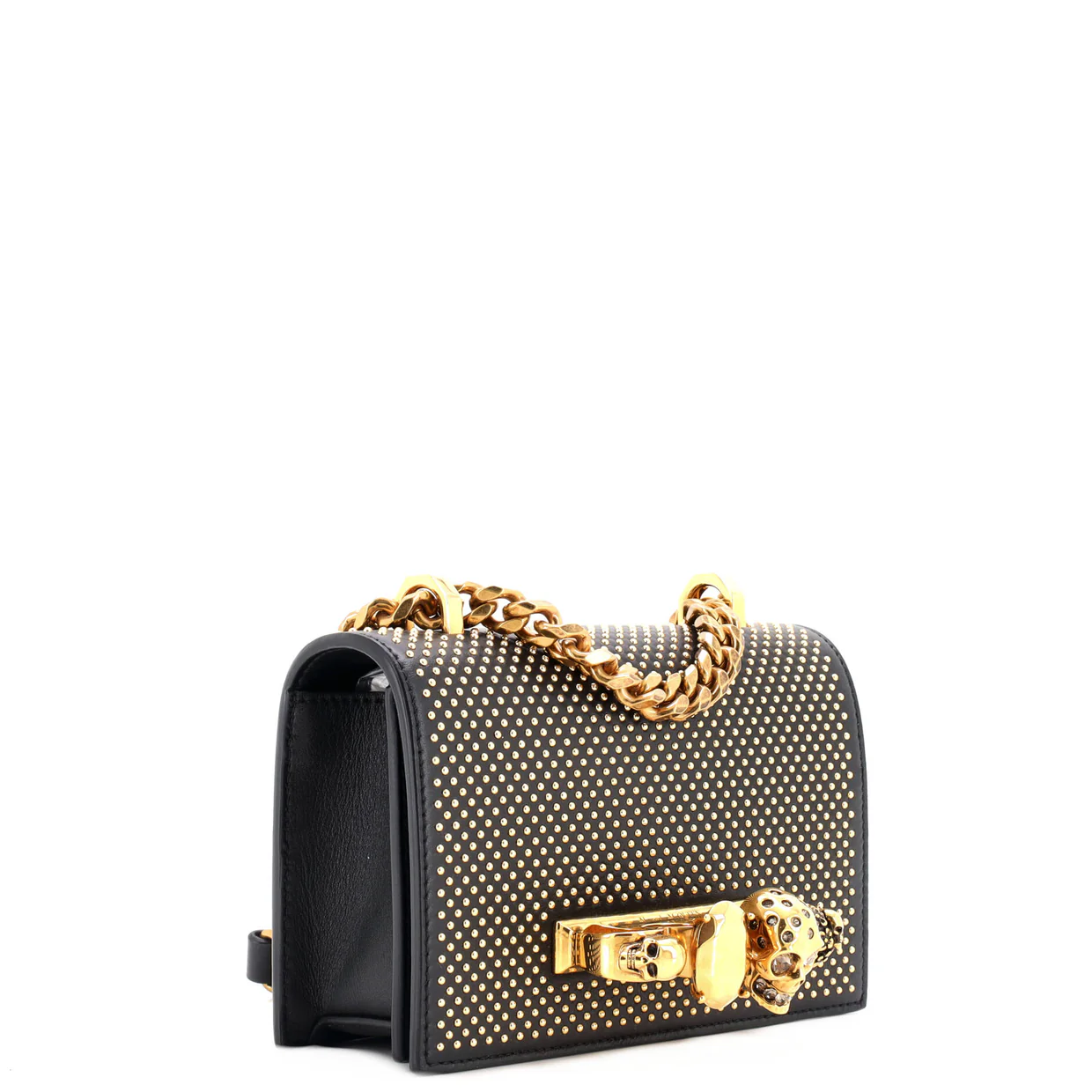 Jewelled Flap Satchel Studded Leather Small - Deep Luxury
