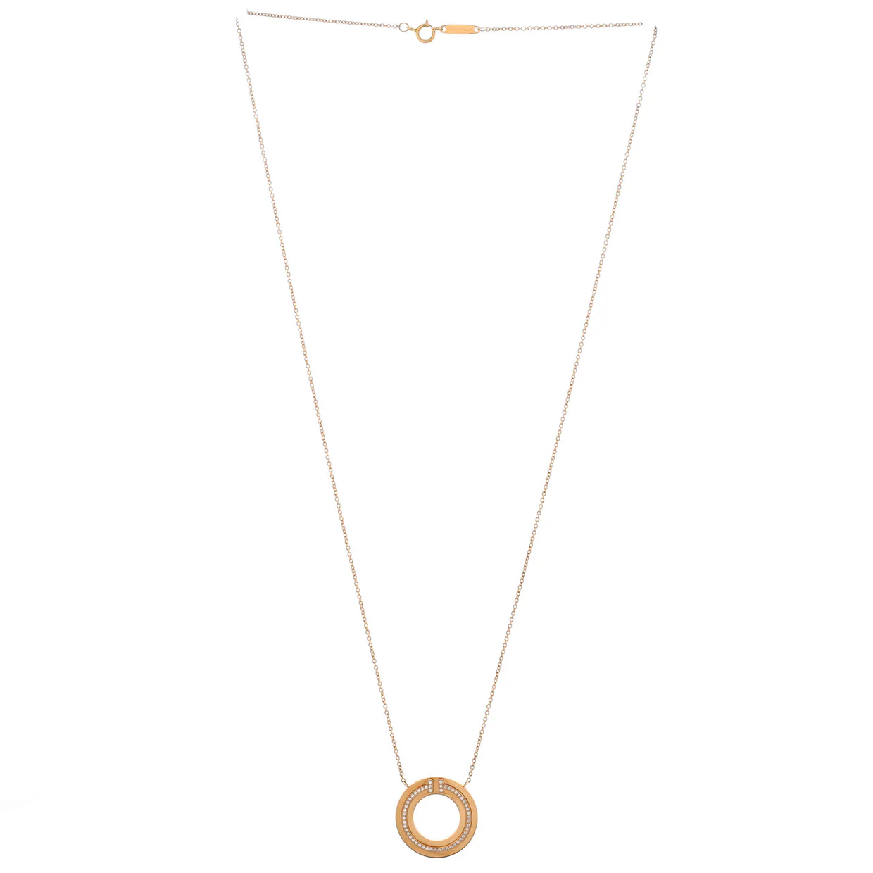 T Circle Pendant Necklace 18K Rose Gold with Diamonds Small - Deep Luxury