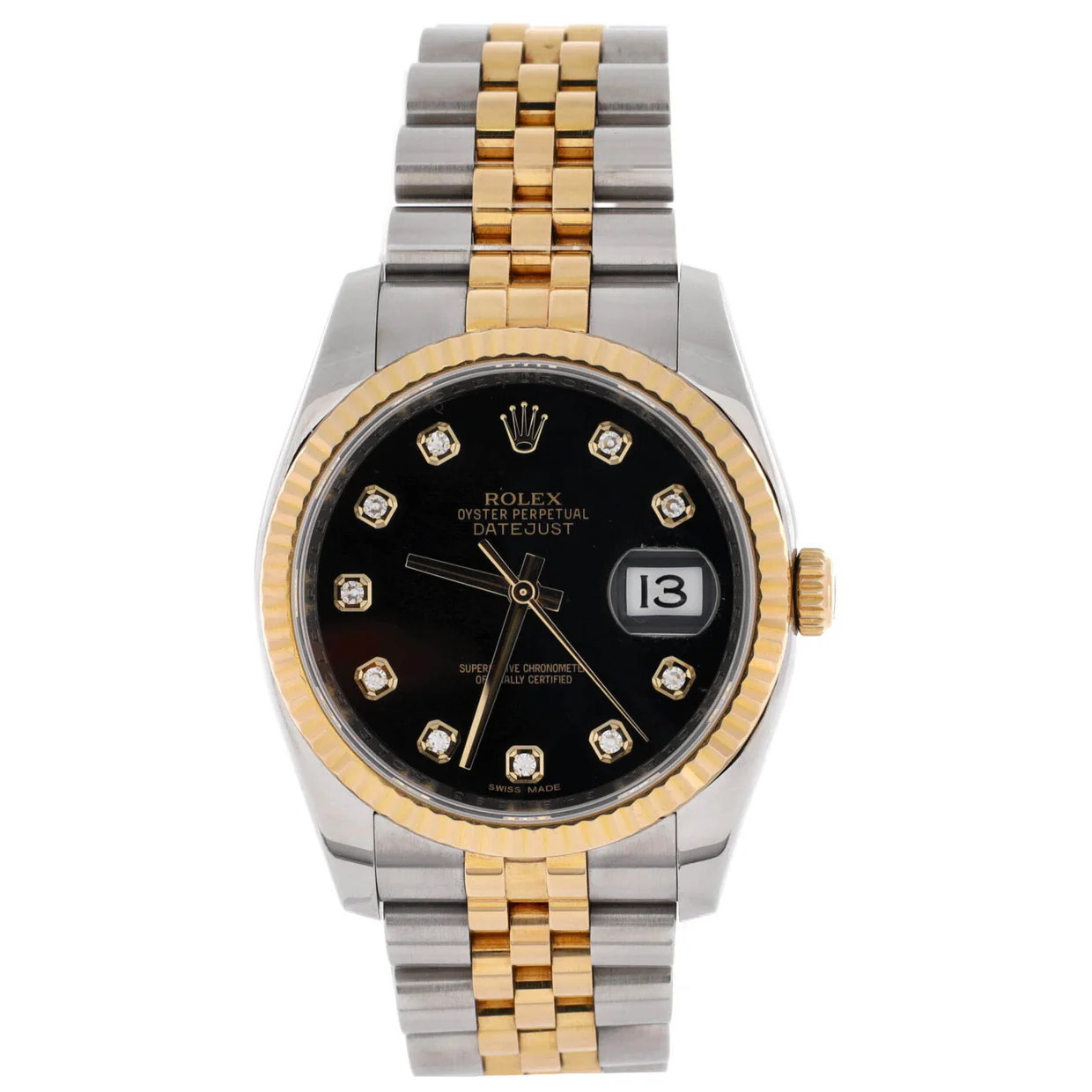 Oyster Perpetual Datejust Automatic Watch Stainless Steel and Yellow Gold with Diamond Markers 36 - Deep Luxury