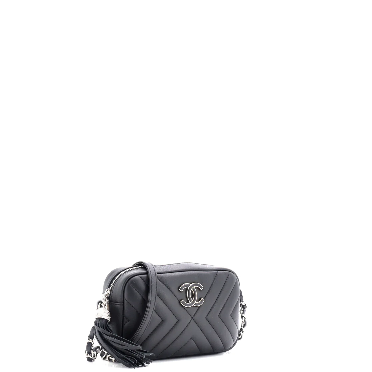 CC Tassel Camera Bag Diagonal Chevron Calfskin Mini - Deep Luxury