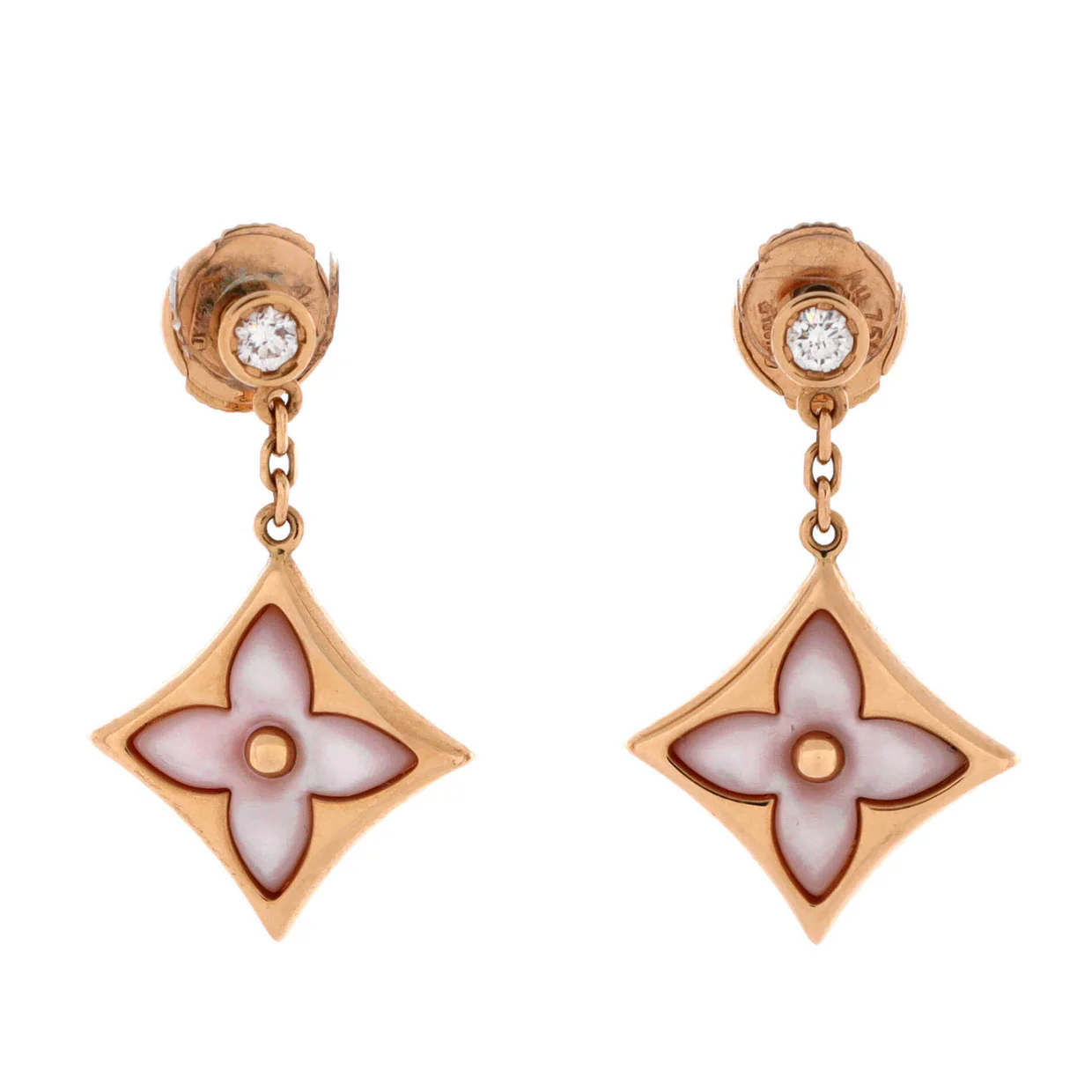 Color Blossom BB Dangle Earrings 18K Rose Gold with Mother of Pearl and Diamond - Deep Luxury