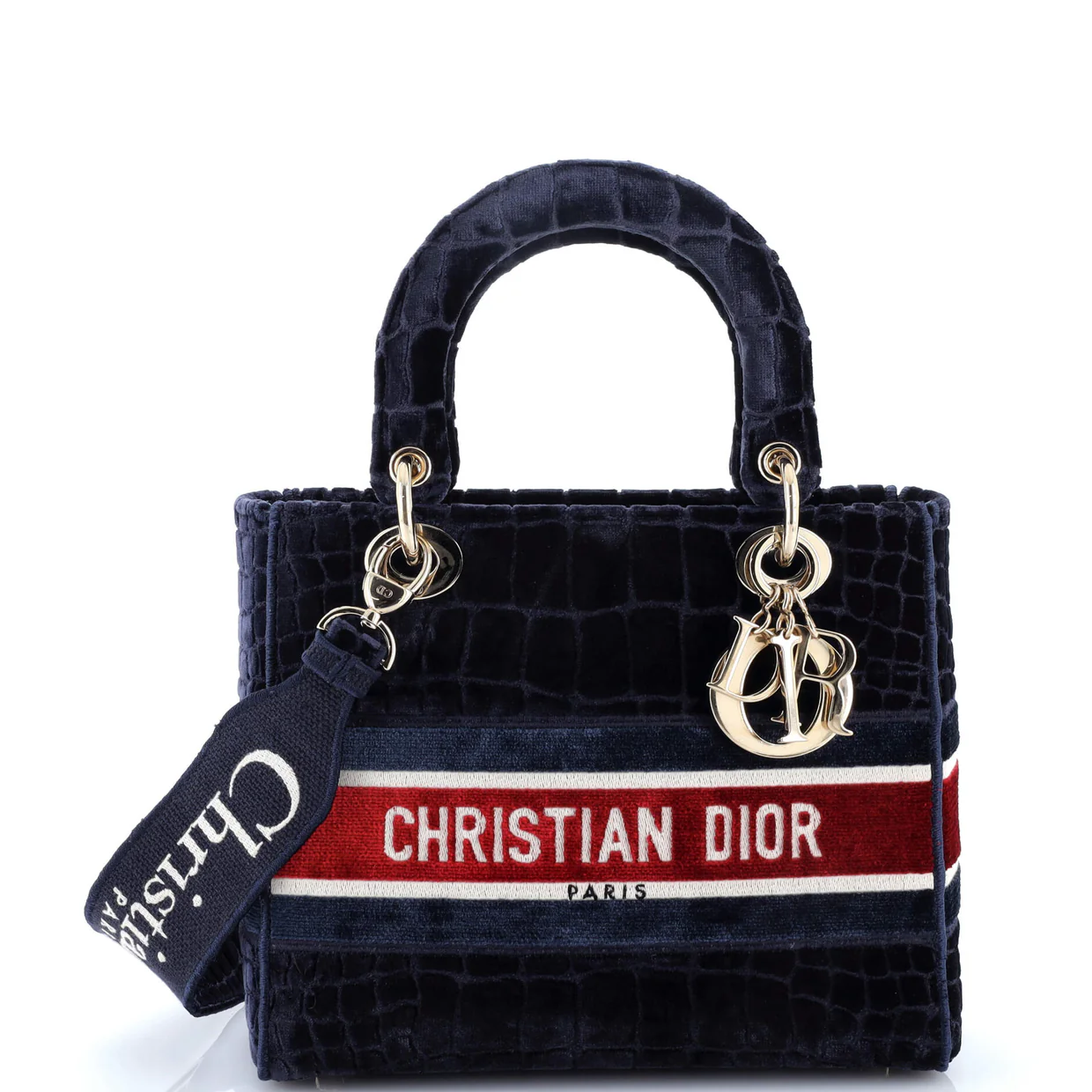 Lady D-Lite Bag Cannage Embroidered Velvet Medium - Deep Luxury