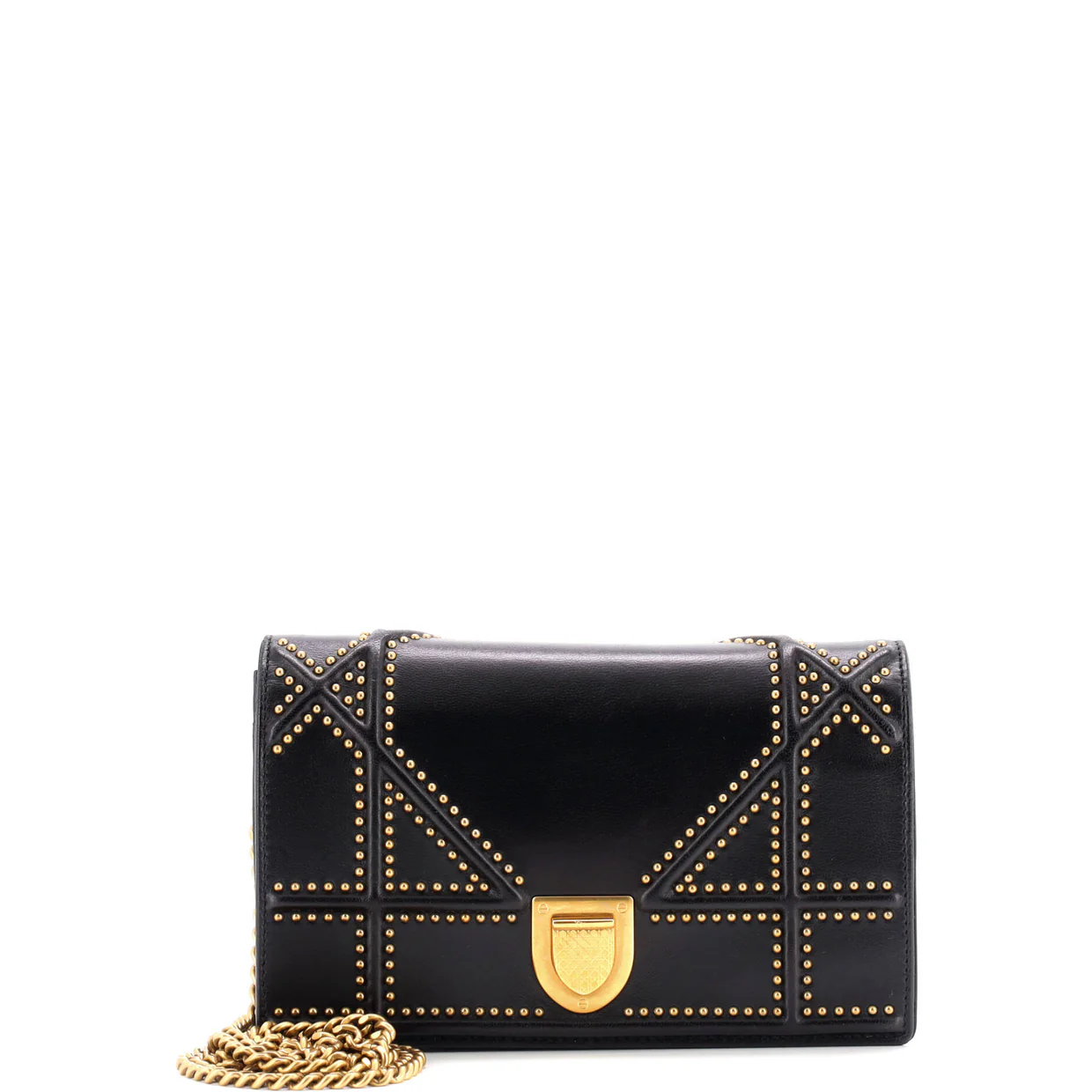 Diorama Wallet on Chain Studded Leather - Deep Luxury
