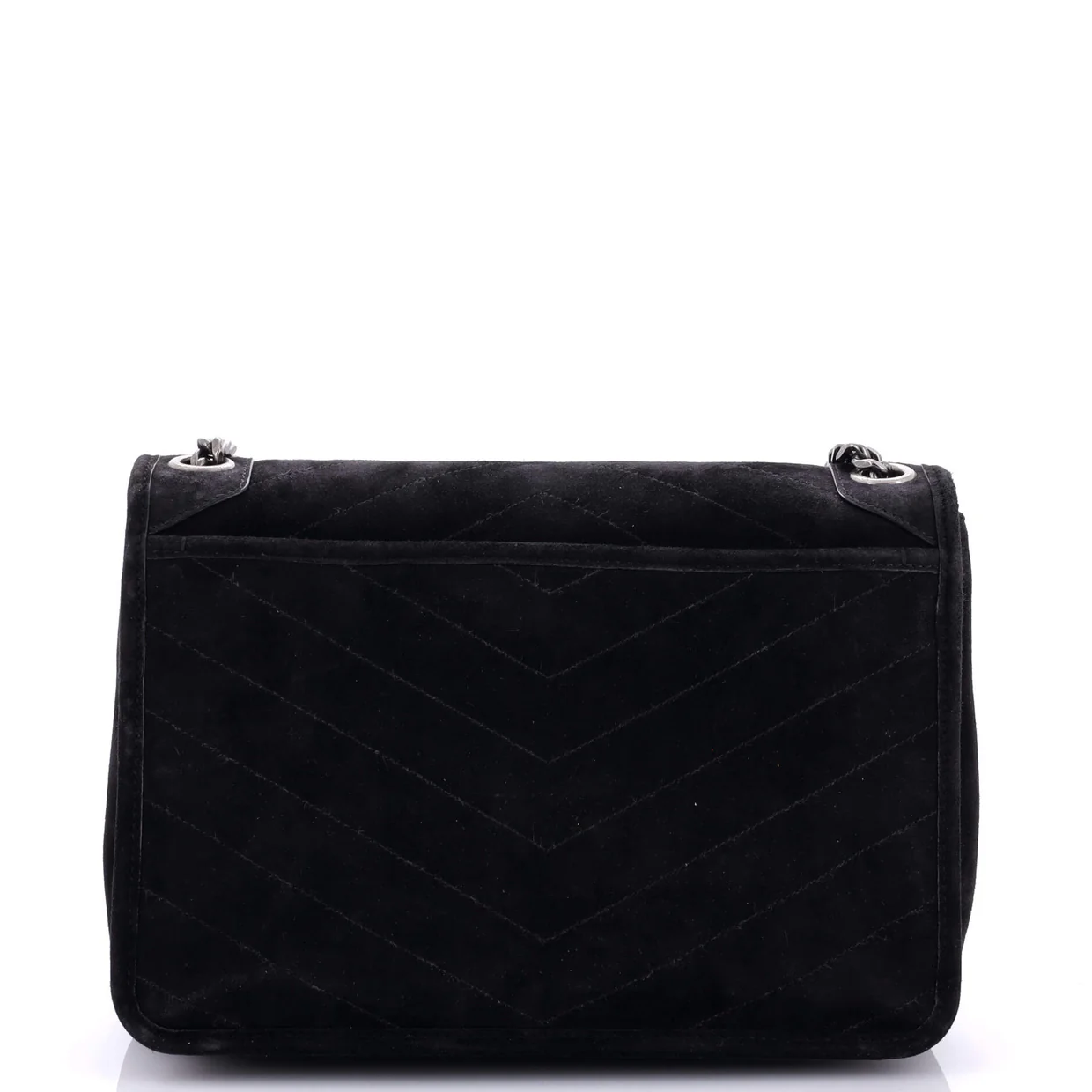 Niki Chain Flap Bag Matelasse Chevron Suede Medium - Deep Luxury