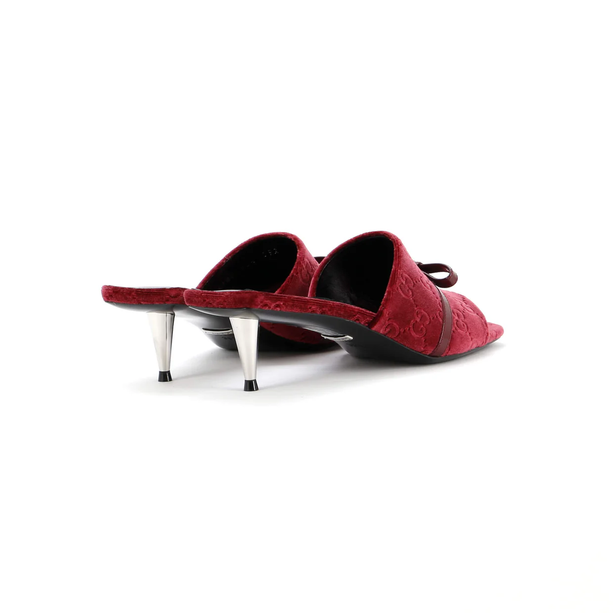 Women's Bow Slide Heeled Sandals GG Velvet - Deep Luxury