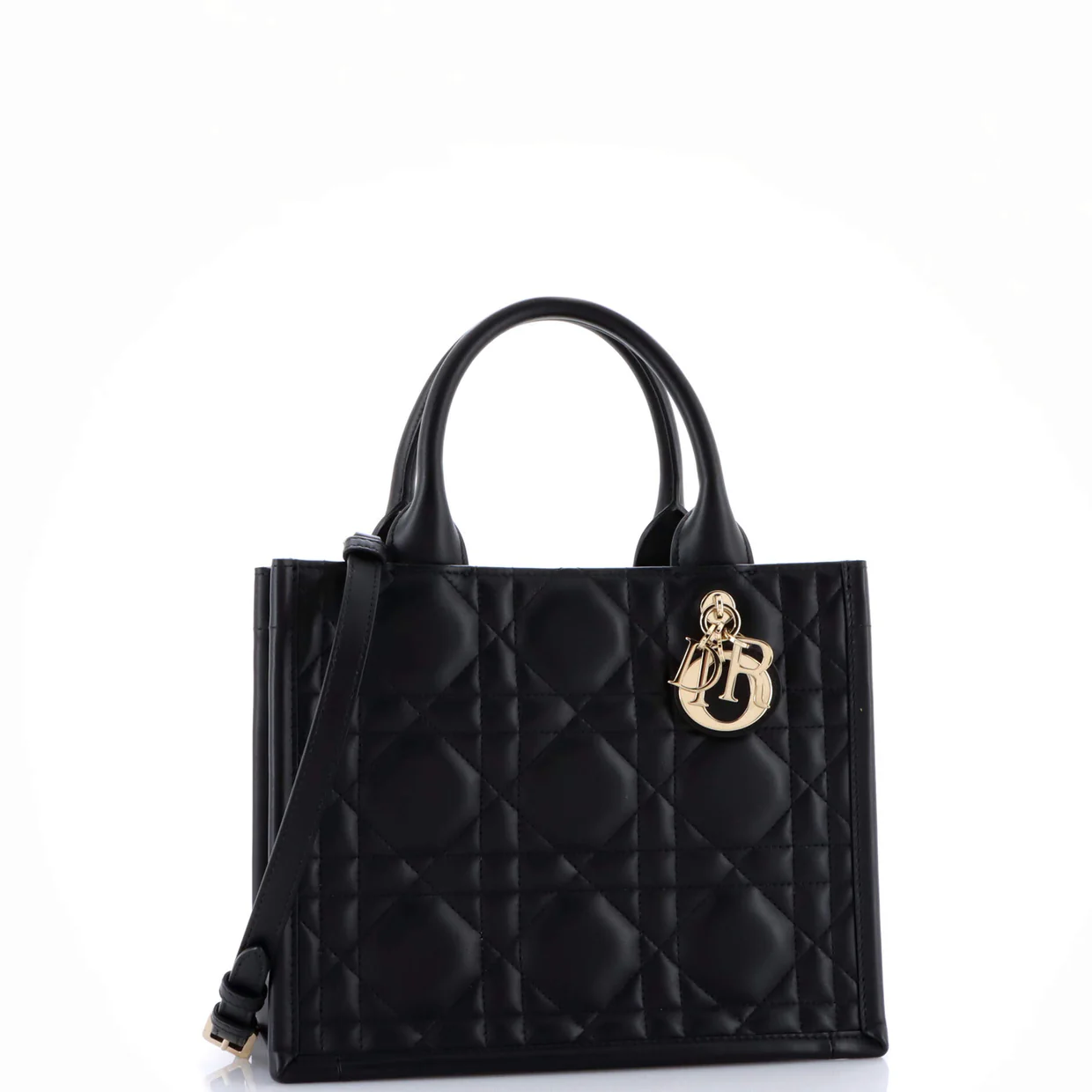 Book Tote with Strap Cannage Quilt Lambskin Small - Deep Luxury