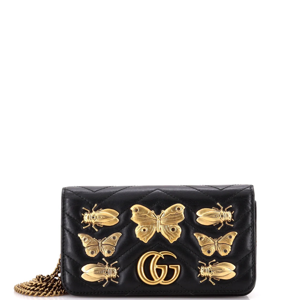 GG Marmont Chain Flap Bag Embellished Matelasse Leather Mini - Deep Luxury