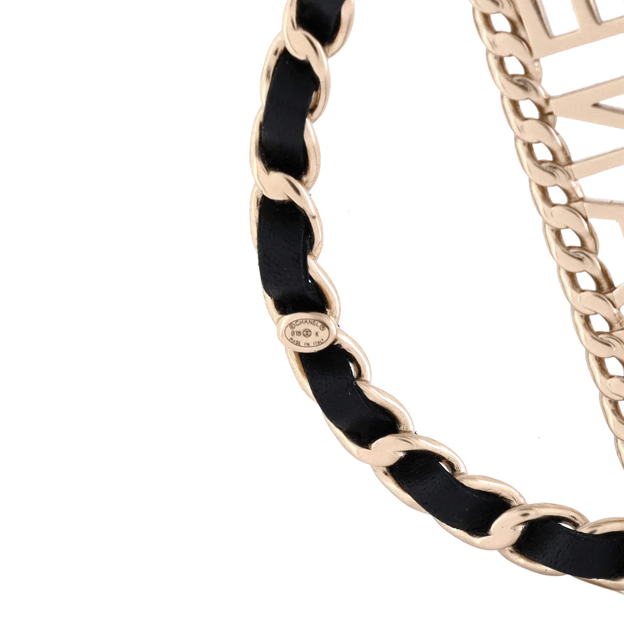 Logo Chain Link Round Brooch Metal with Leather - Deep Luxury