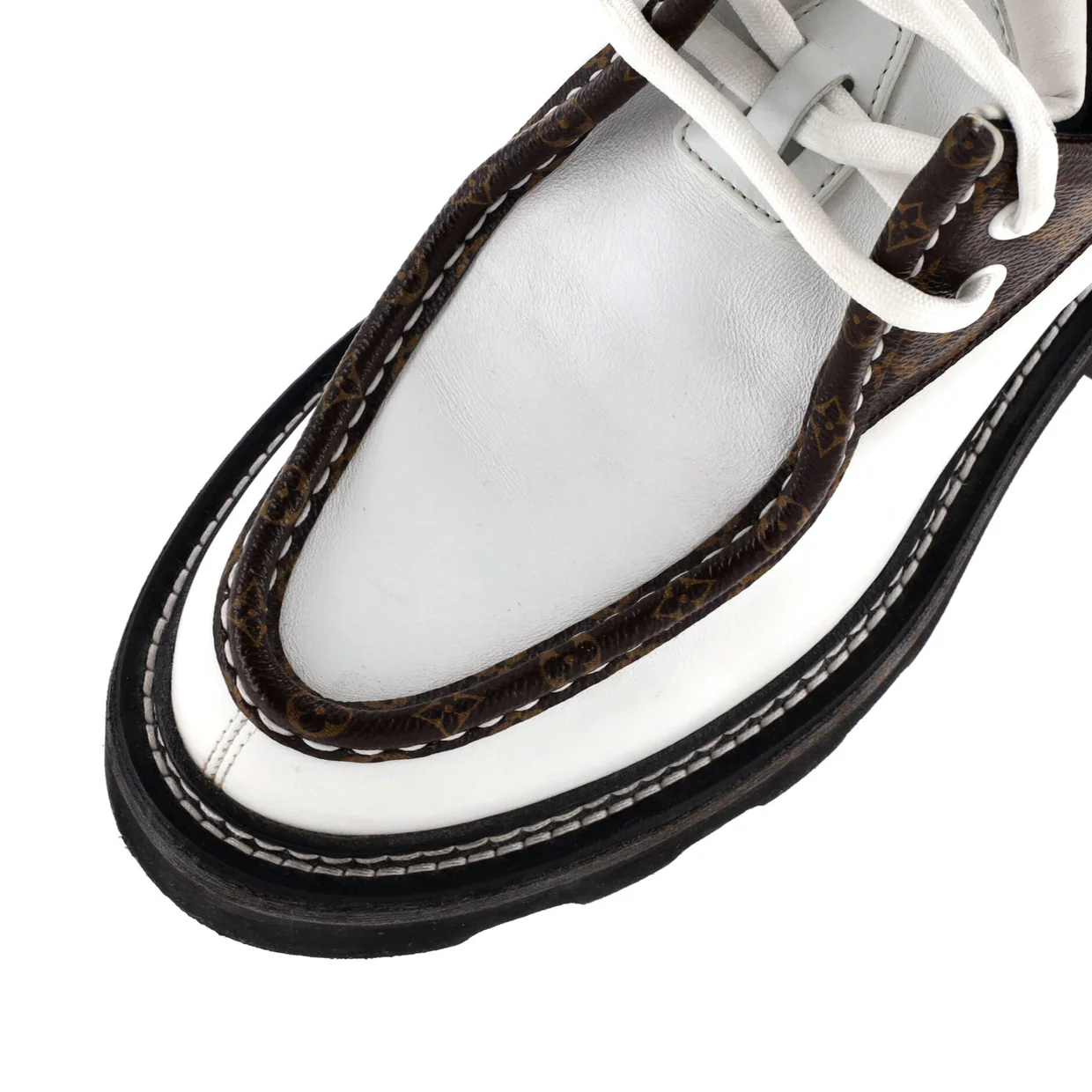 Women's LV Beaubourg Open Back Platform Derby Shoes Leather with Monogram Canvas - Deep Luxury
