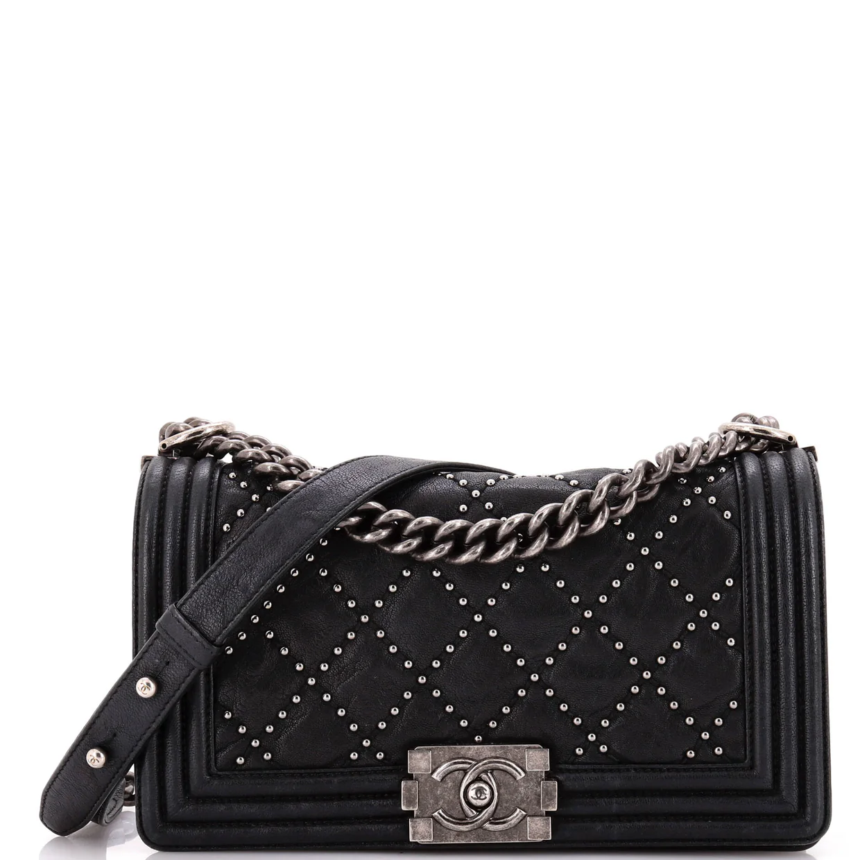 Boy Flap Bag Studded Quilted Distressed Calfskin Old Medium - Deep Luxury