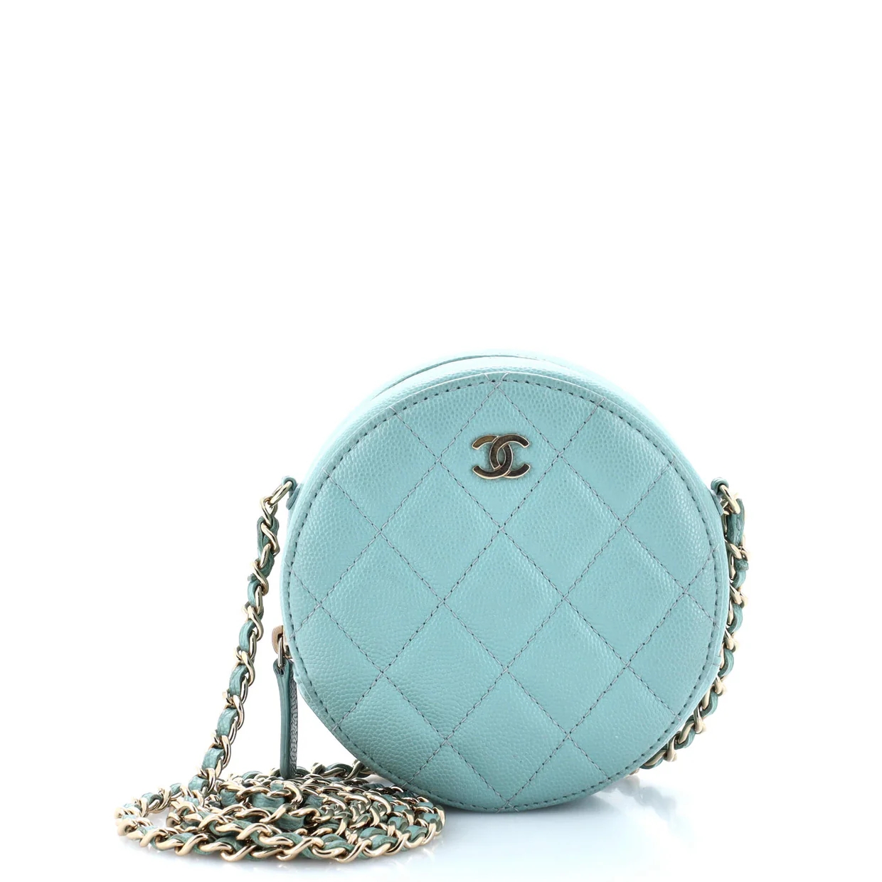Round Clutch with Chain Quilted Caviar Mini - Deep Luxury