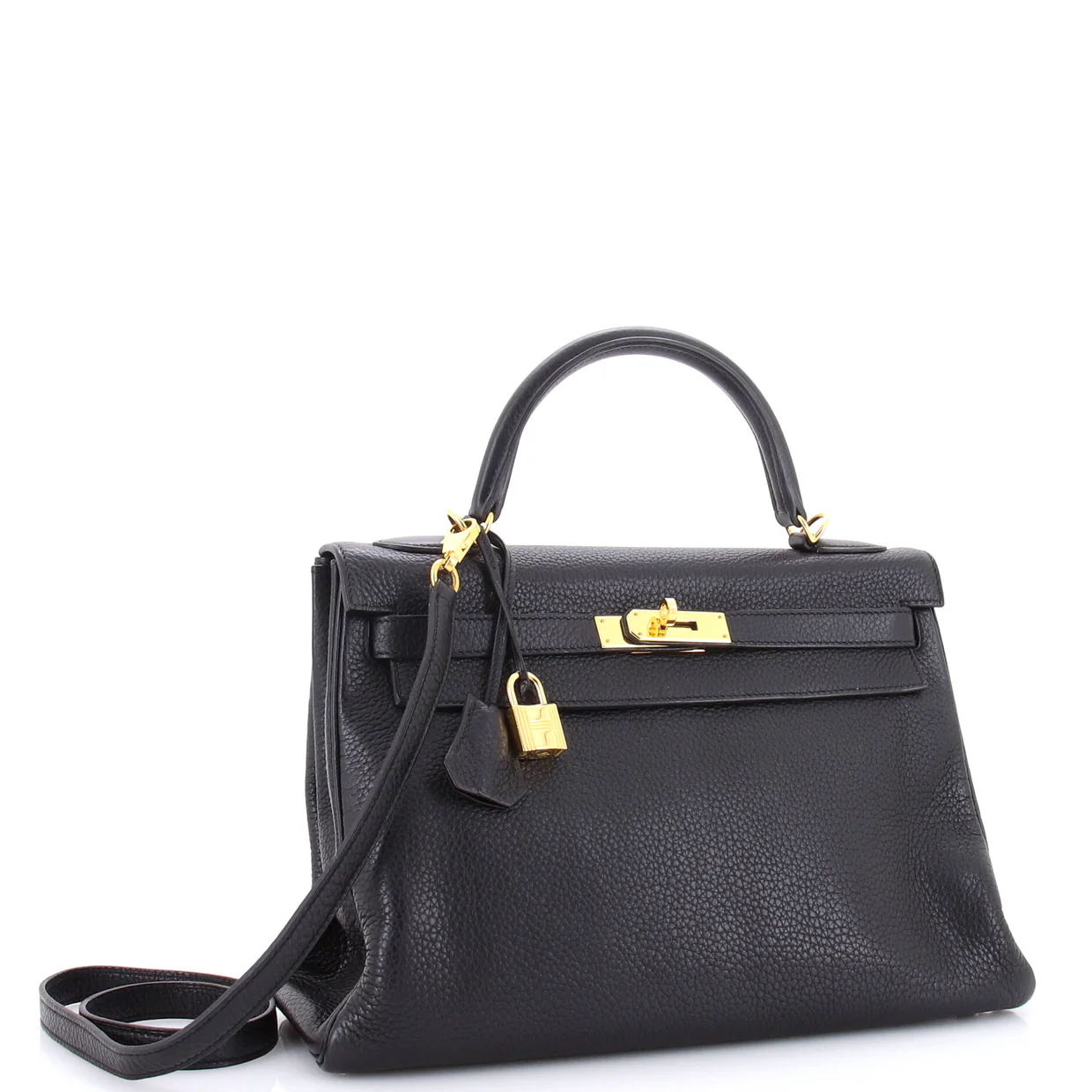 Kelly Handbag Noir Clemence with Gold Hardware 32 - Deep Luxury