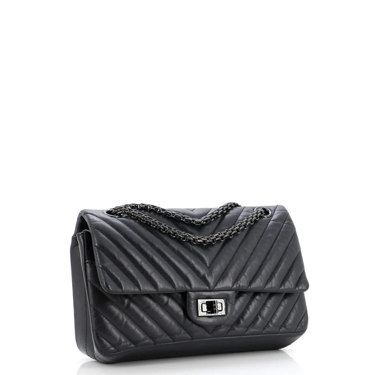 So Black Reissue 2.55 Flap Bag Chevron Aged Calfskin 225 - Deep Luxury