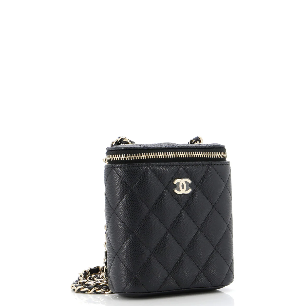 Vertical Classic Vanity Case with Chain Quilted Caviar Small - Deep Luxury