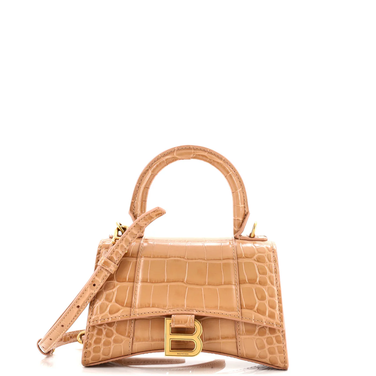 Hourglass Top Handle Bag Crocodile Embossed Leather XS - Deep Luxury