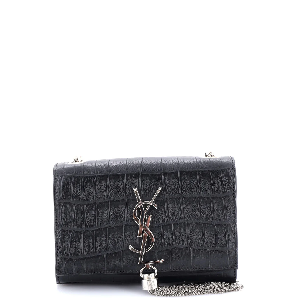 Classic Monogram Tassel Crossbody Bag Crocodile Embossed Leather Small - Deep Luxury