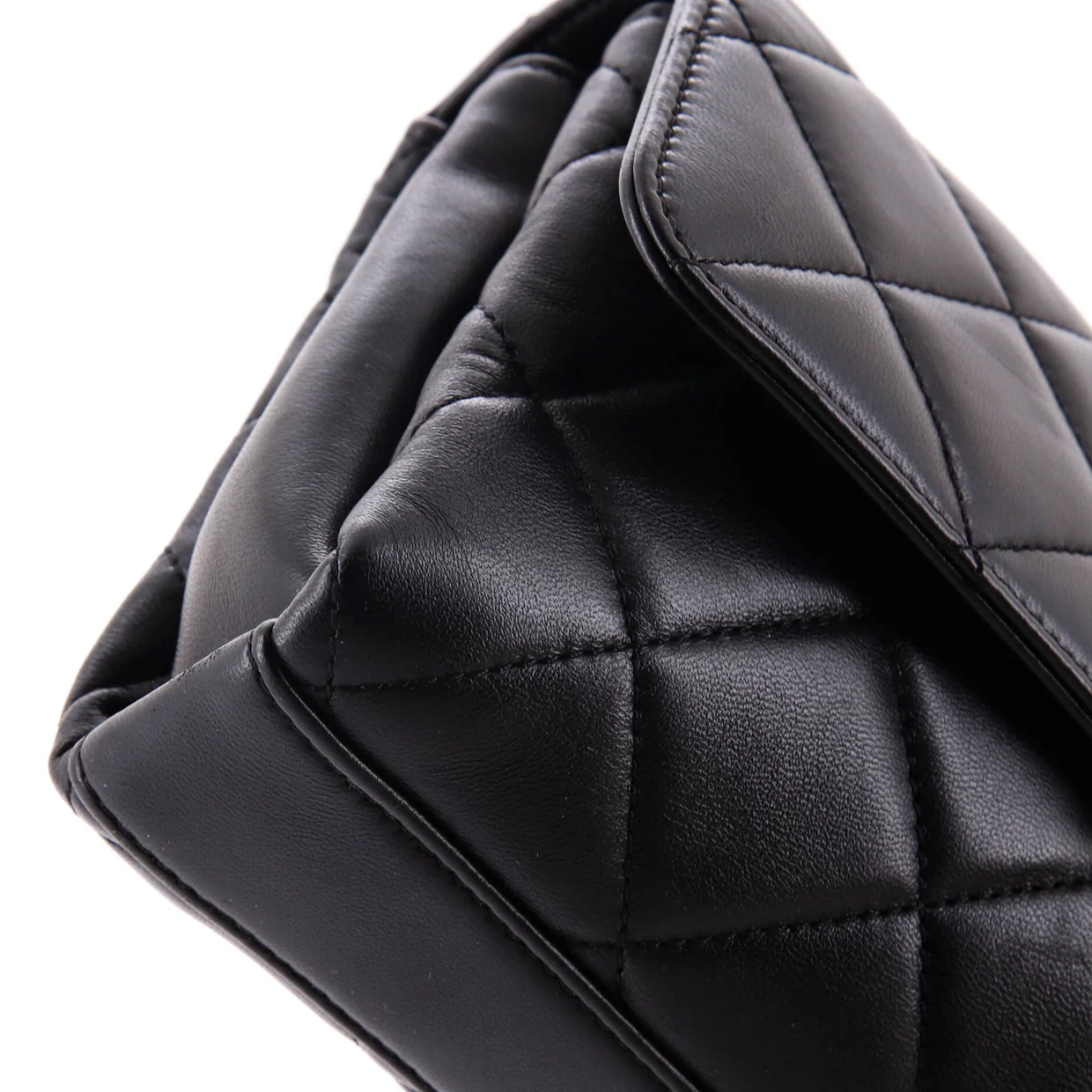 Crystal Logo Letters Chain Handle Flap Bag Quilted Lambskin Small - Deep Luxury