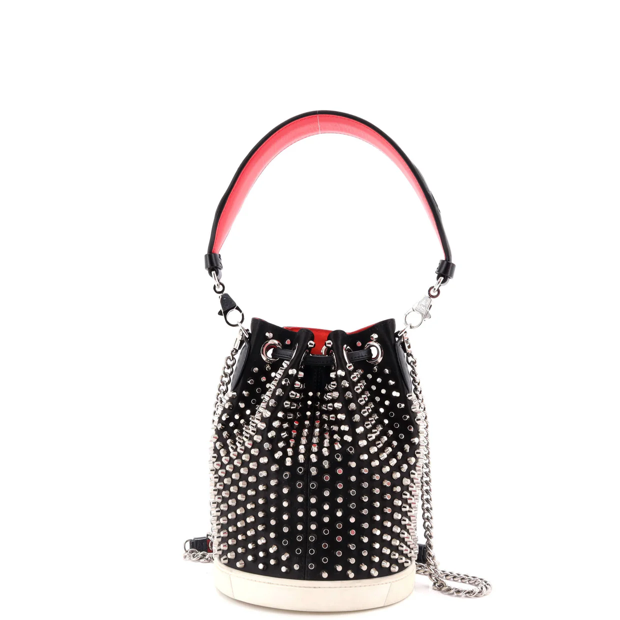 Marie Jane Bucket Bag Studded Satin and Leather - Deep Luxury