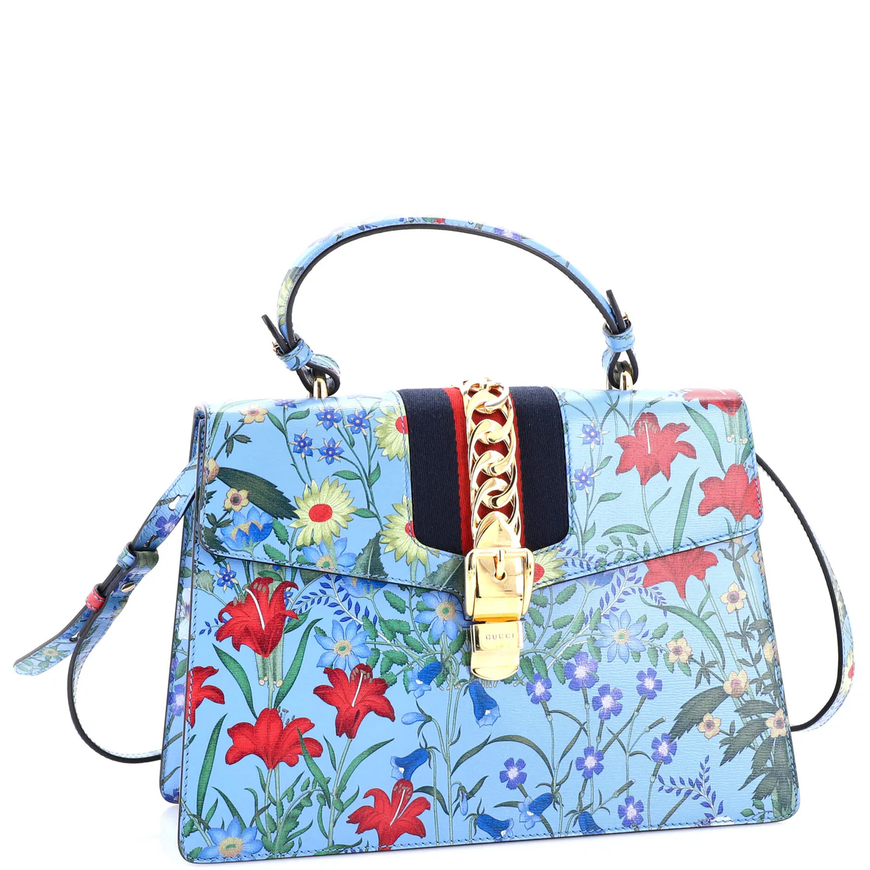 Sylvie Top Handle Bag Flora Leather Medium - Deep Luxury