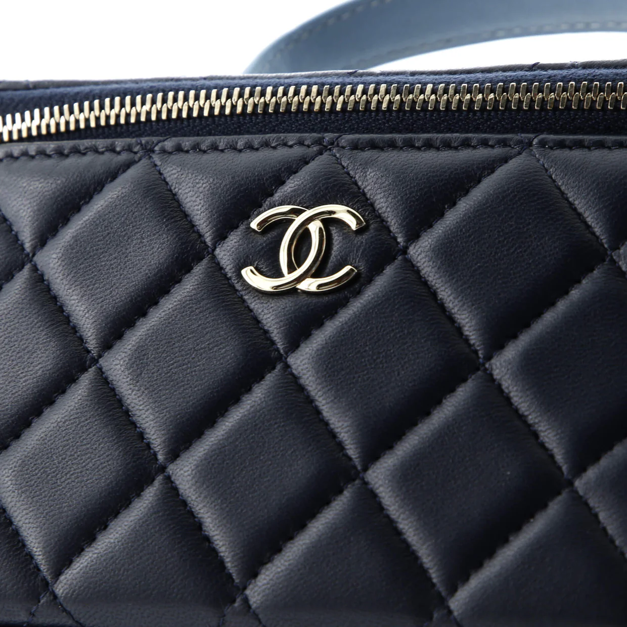 Classic Top Handle Vanity Case with Chain Quilted Lambskin Small - Deep Luxury