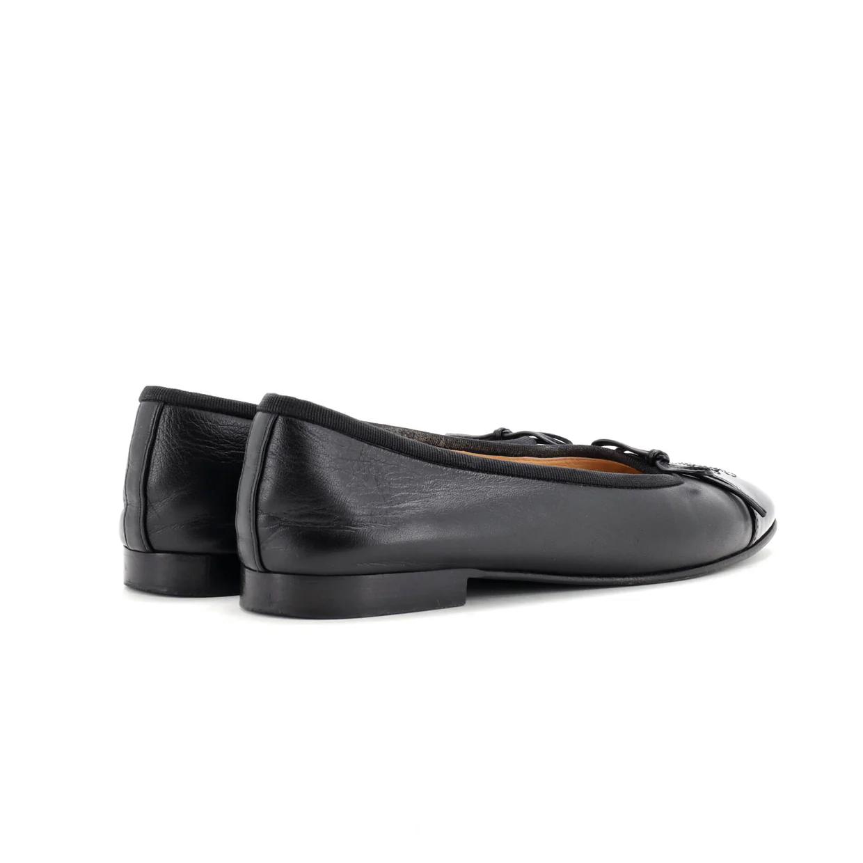 Women's CC Cap Toe Bow Ballerina Flats Leather and Patent - Deep Luxury