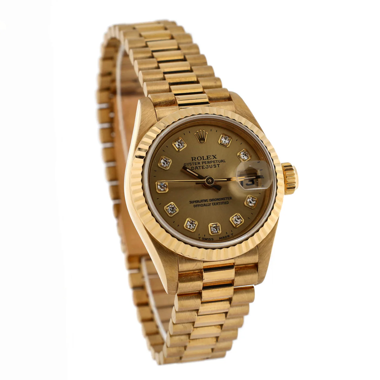 Oyster Perpetual Datejust Automatic Watch Yellow Gold with Diamond Markers 26 - Deep Luxury