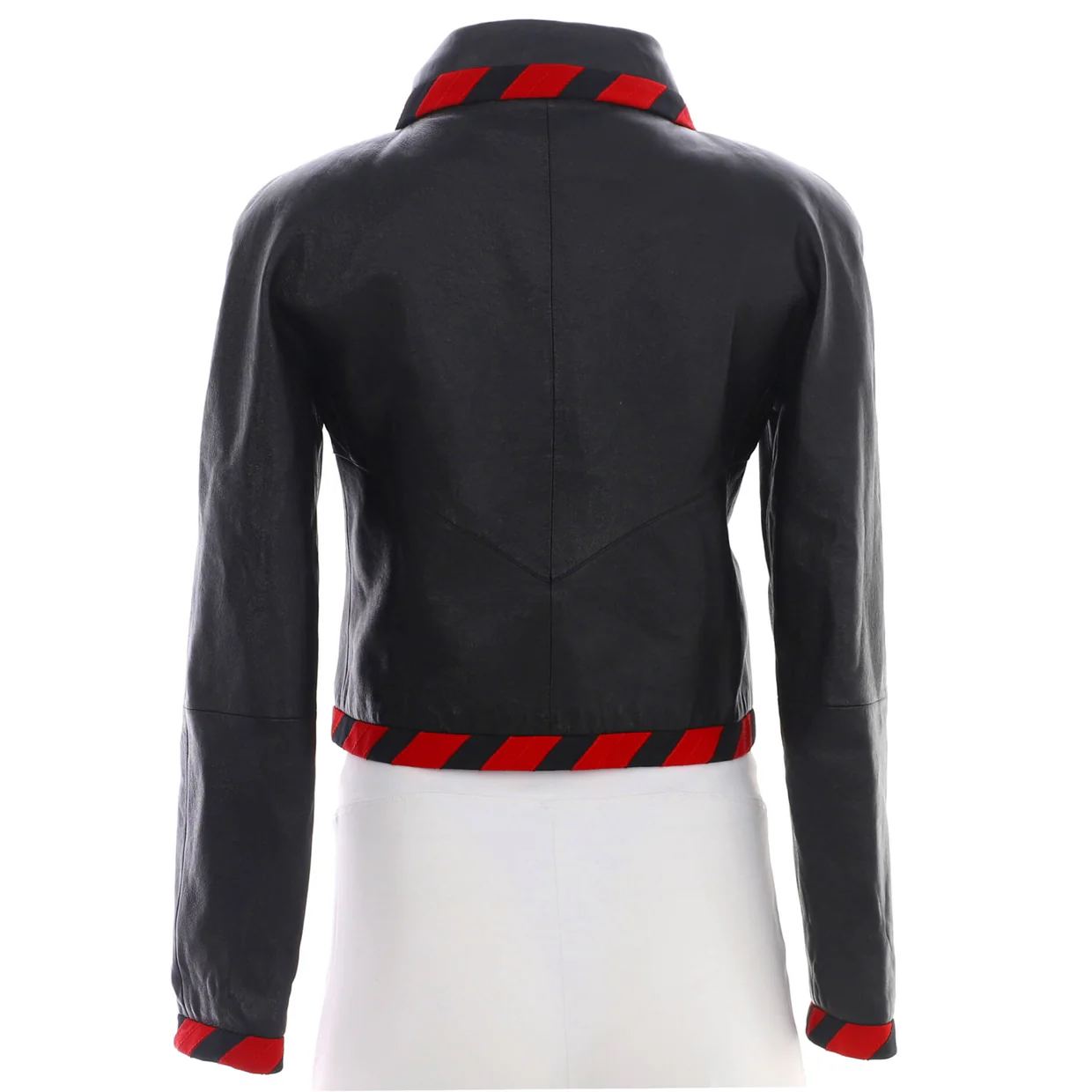 Women's Striped Trim Button Up Jacket Leather with Silk - Deep Luxury