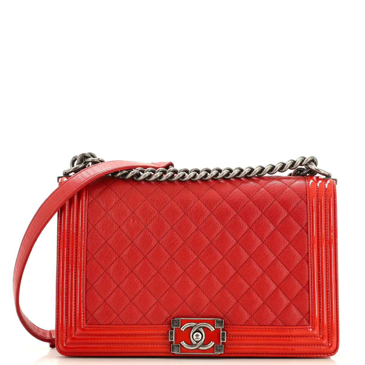 Boy Flap Bag Quilted Goatskin with Patent New Medium - Deep Luxury