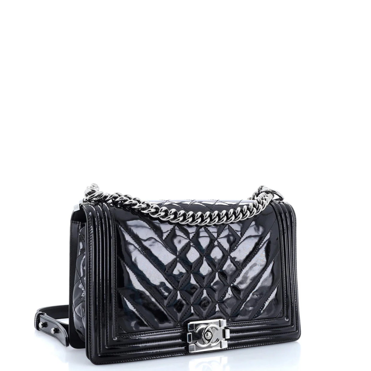 Boy Flap Bag Chevron Patent New Medium - Deep Luxury