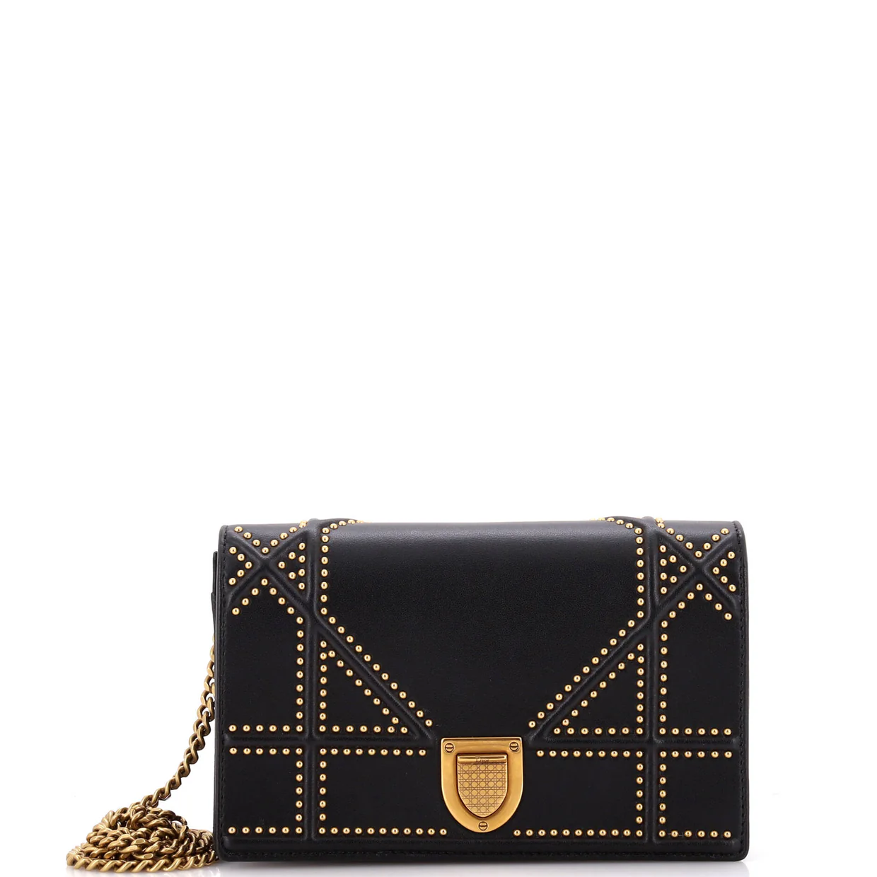 Diorama Wallet on Chain Studded Leather - Deep Luxury