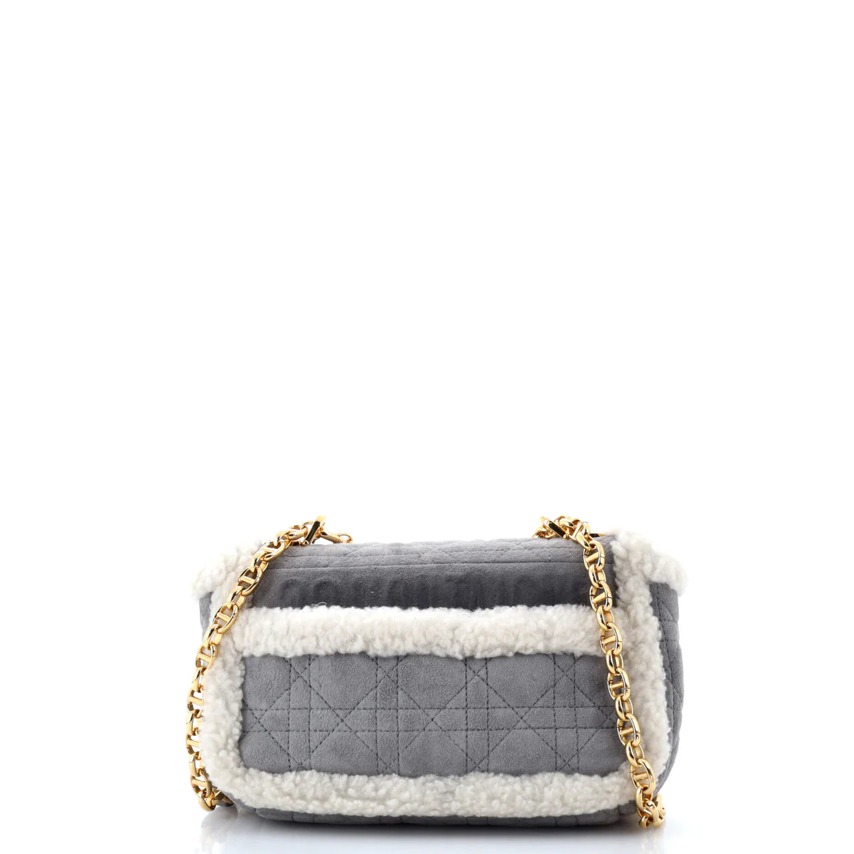 Caro Bag Cannage Quilt Suede with Shearling Small - Deep Luxury