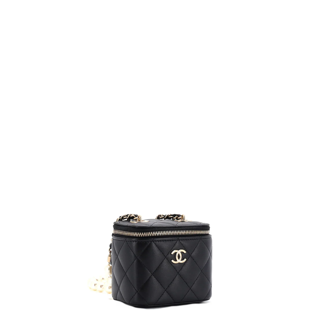 Vanity Case with Pearl Chain Quilted Lambskin Mini - Deep Luxury