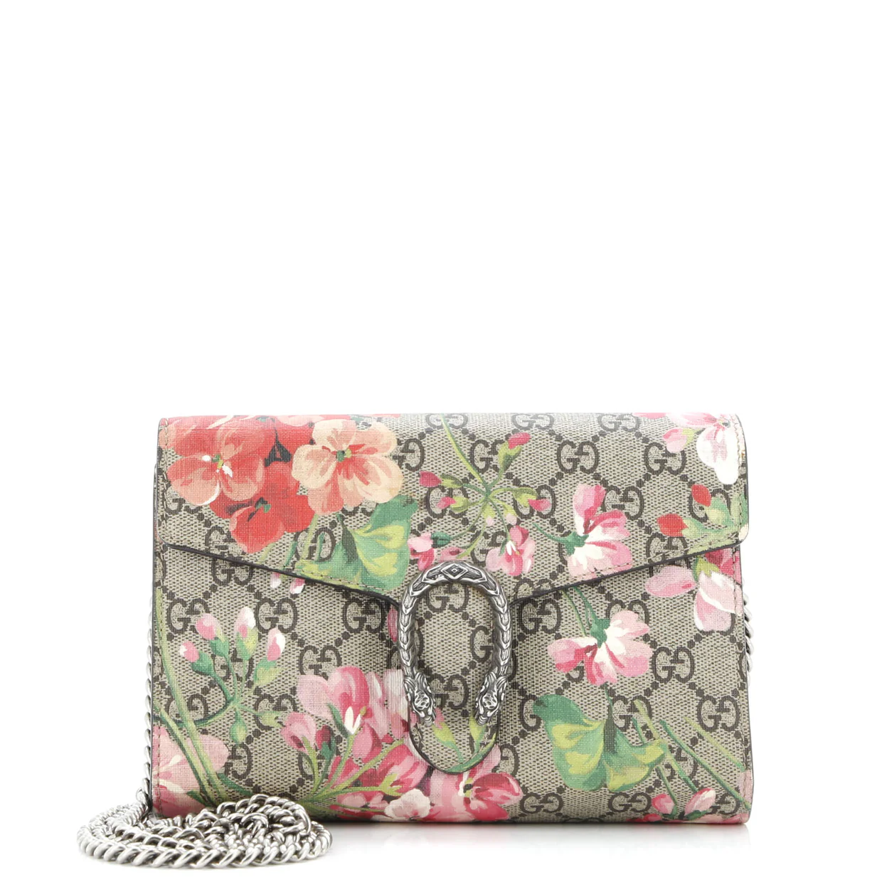 Dionysus Chain Wallet Blooms Print GG Coated Canvas Small - Deep Luxury
