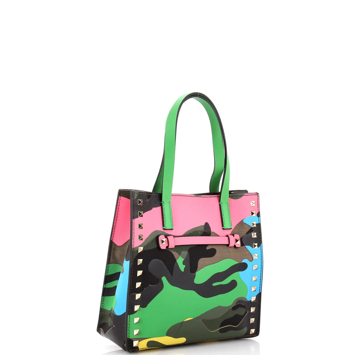 Rockstud Open Tote Camo Leather and Canvas Small - Deep Luxury