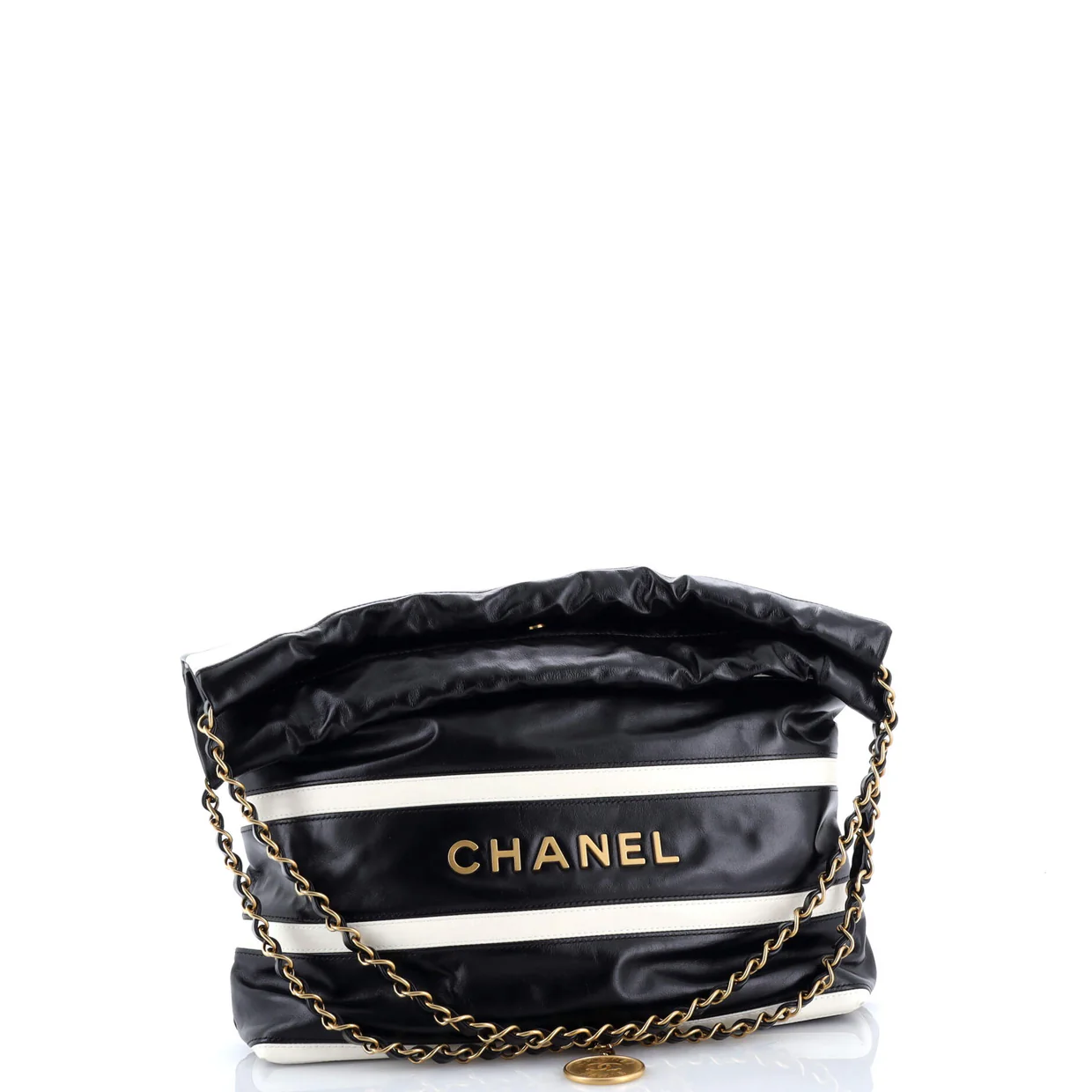 22 Chain Hobo Striped Shiny Calfskin Small - Deep Luxury