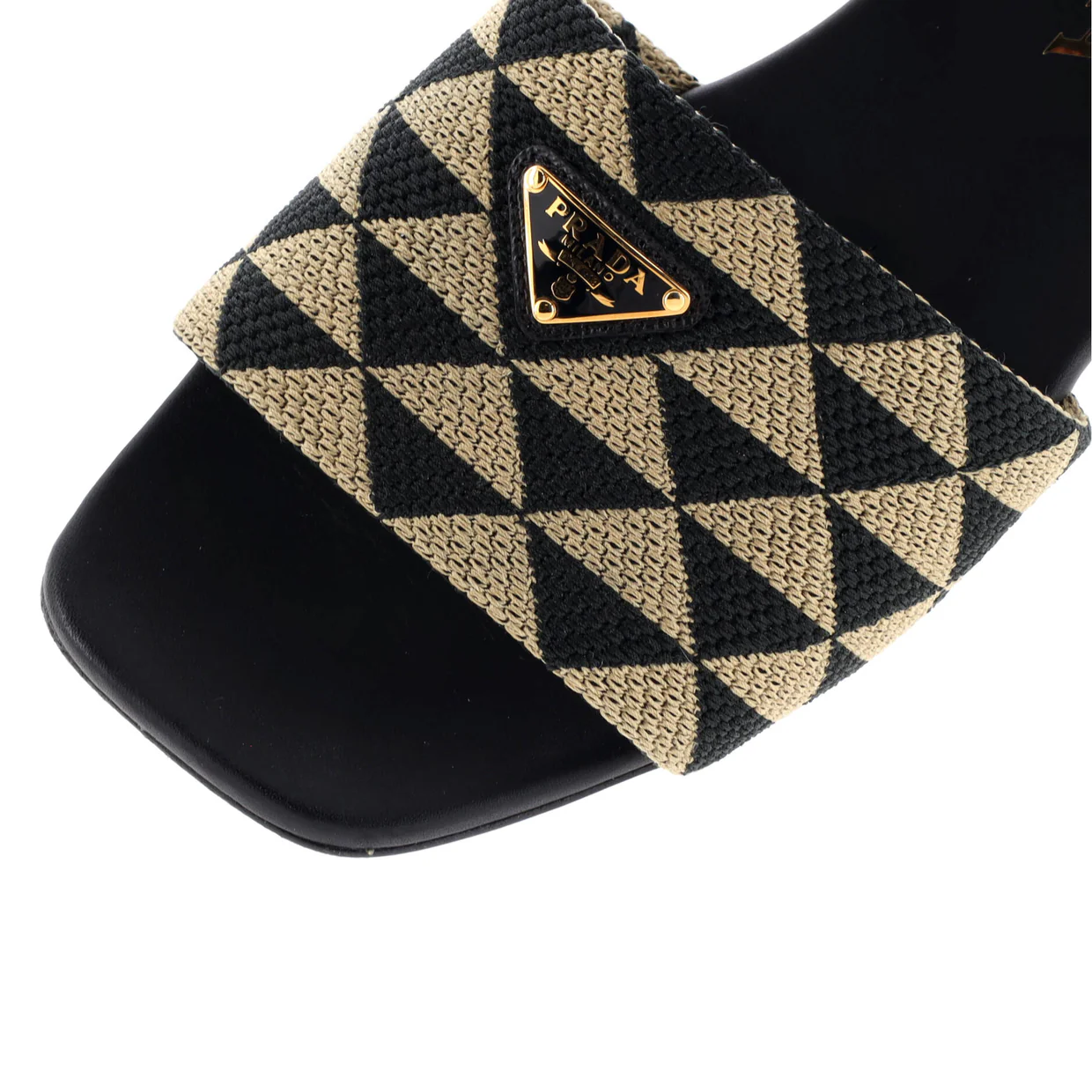 Women's Logo Flat Slide Sandals Triangle Embroidered Canvas - Deep Luxury